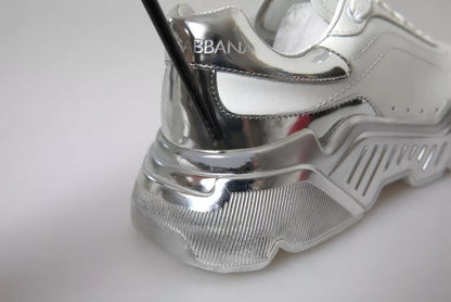 Dolce & Gabbana White Silver Daymaster Leather Sneakers