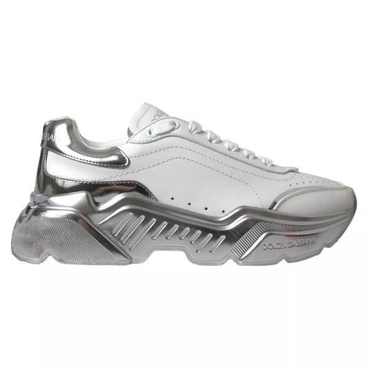 Dolce & Gabbana White Silver Daymaster Leather Sneakers