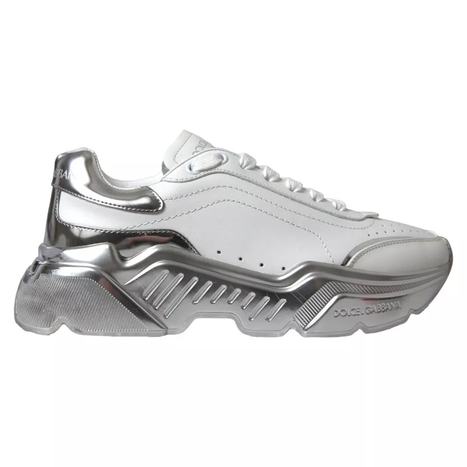 Dolce & Gabbana White Silver Daymaster Leather Sneakers
