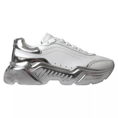 Dolce & Gabbana White Silver Daymaster Leather Sneakers