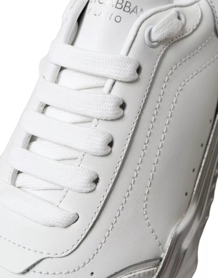 Dolce & Gabbana White Silver Daymaster Leather Sneakers