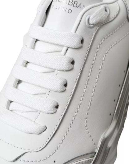 Dolce & Gabbana White Silver Daymaster Leather Sneakers