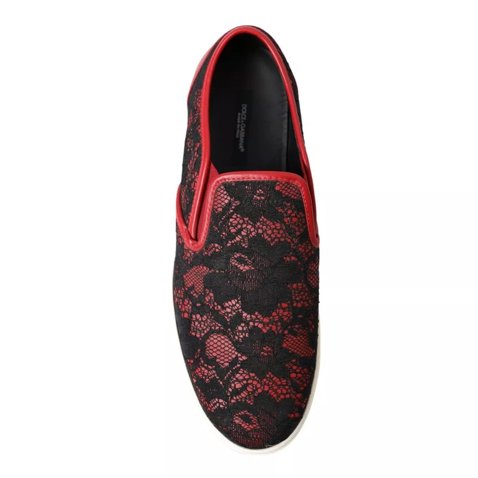 Dolce & Gabbana Black & Red Lace Slip On Low Top Sneakers