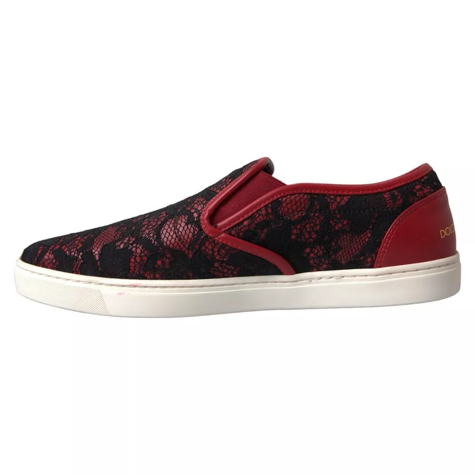 Dolce & Gabbana Black & Red Lace Slip On Low Top Sneakers