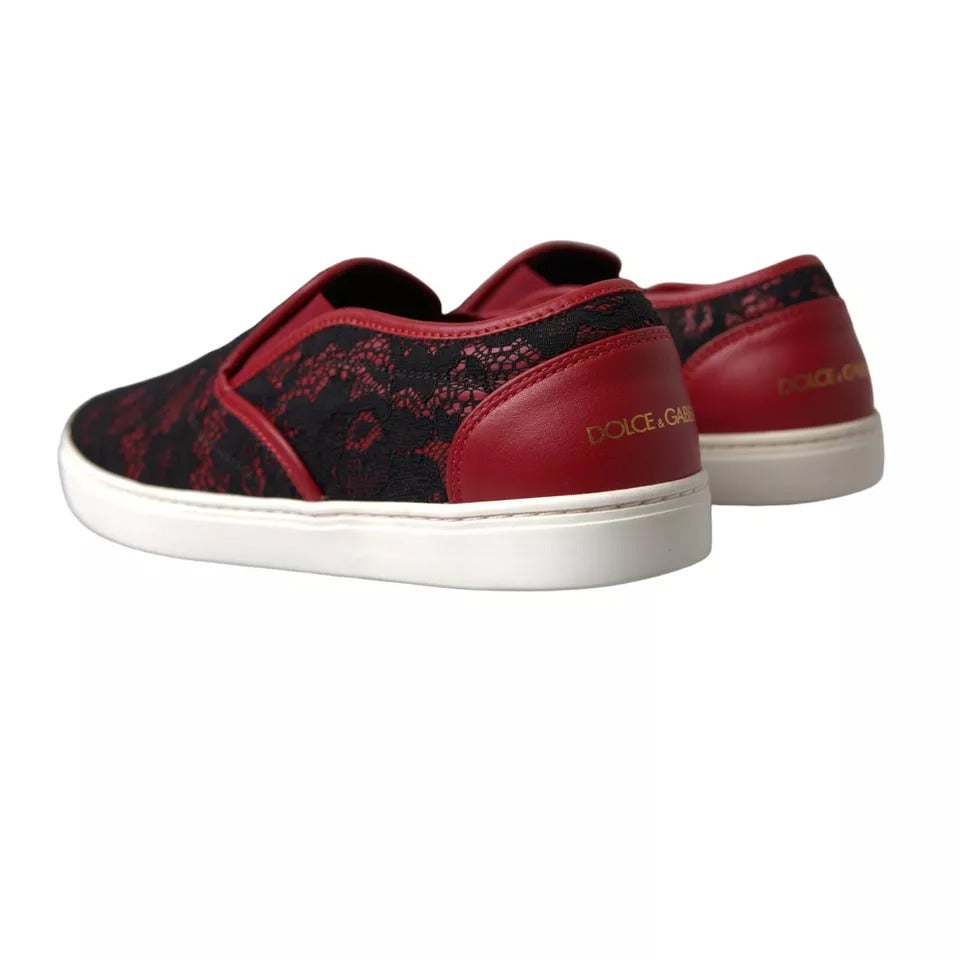 Dolce & Gabbana Black & Red Lace Slip On Low Top Sneakers
