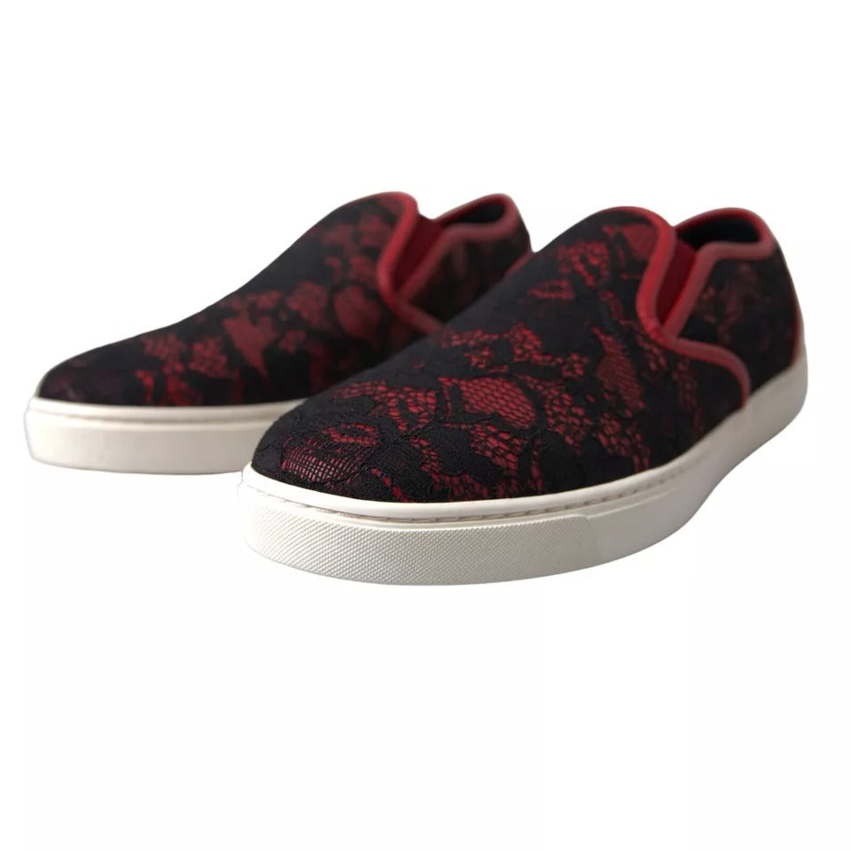 Dolce & Gabbana Black & Red Lace Slip On Low Top Sneakers