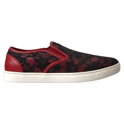 Dolce & Gabbana Black & Red Lace Slip On Low Top Sneakers