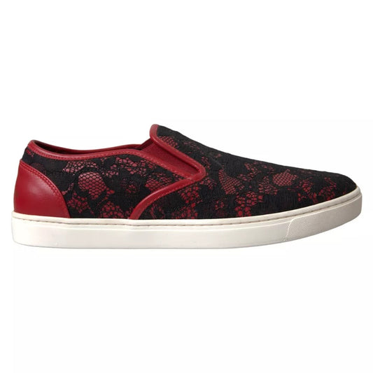 Dolce & Gabbana Black & Red Lace Slip On Low Top Sneakers