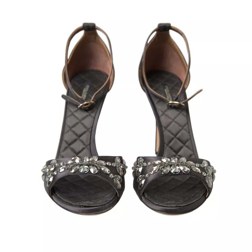 Dolce & Gabbana Grey Satin Ankle Strap Crystal Sandals