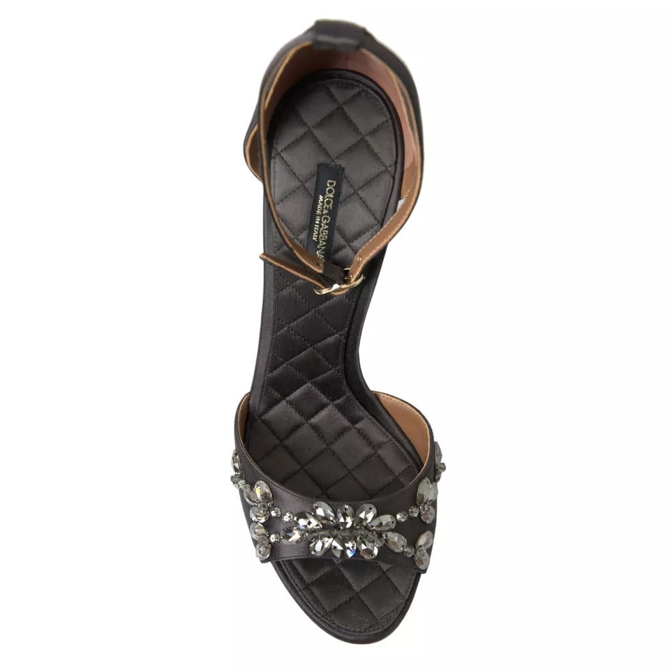 Dolce & Gabbana Grey Satin Ankle Strap Crystal Sandals