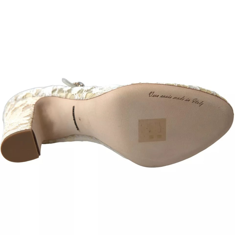 Dolce & Gabbana White Lace Crystals Heeled Sandals