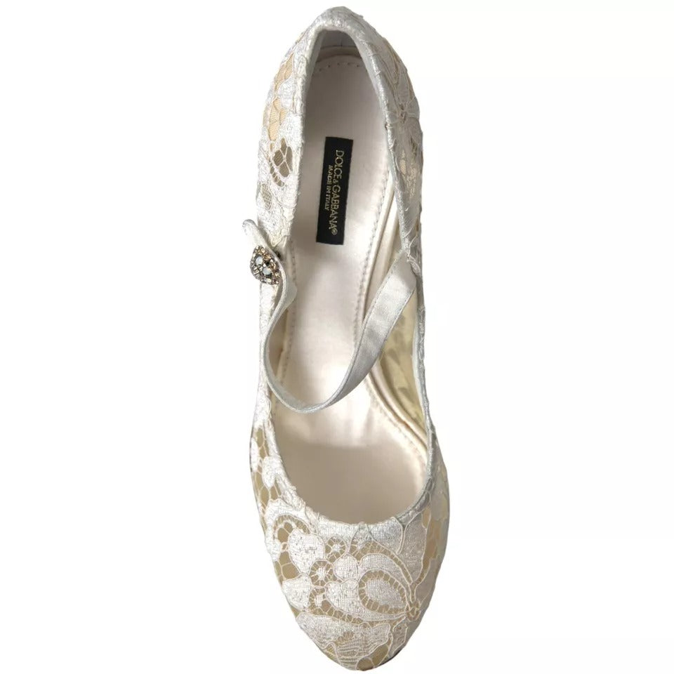 Dolce & Gabbana White Lace Crystals Heeled Sandals
