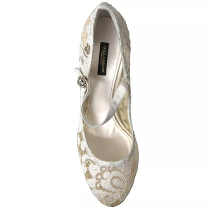 Dolce & Gabbana White Lace Crystals Heeled Sandals
