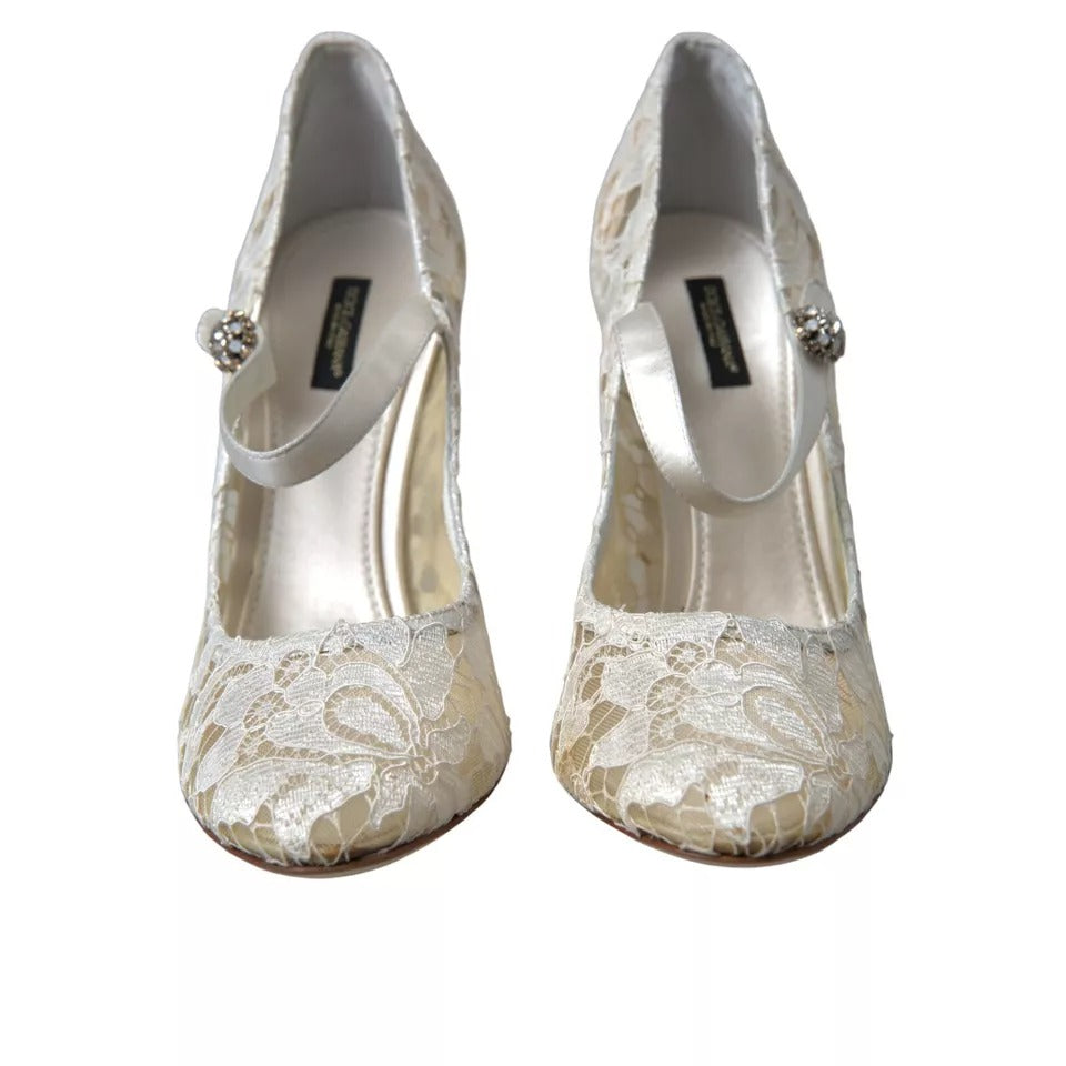 Dolce & Gabbana White Lace Crystals Heeled Sandals