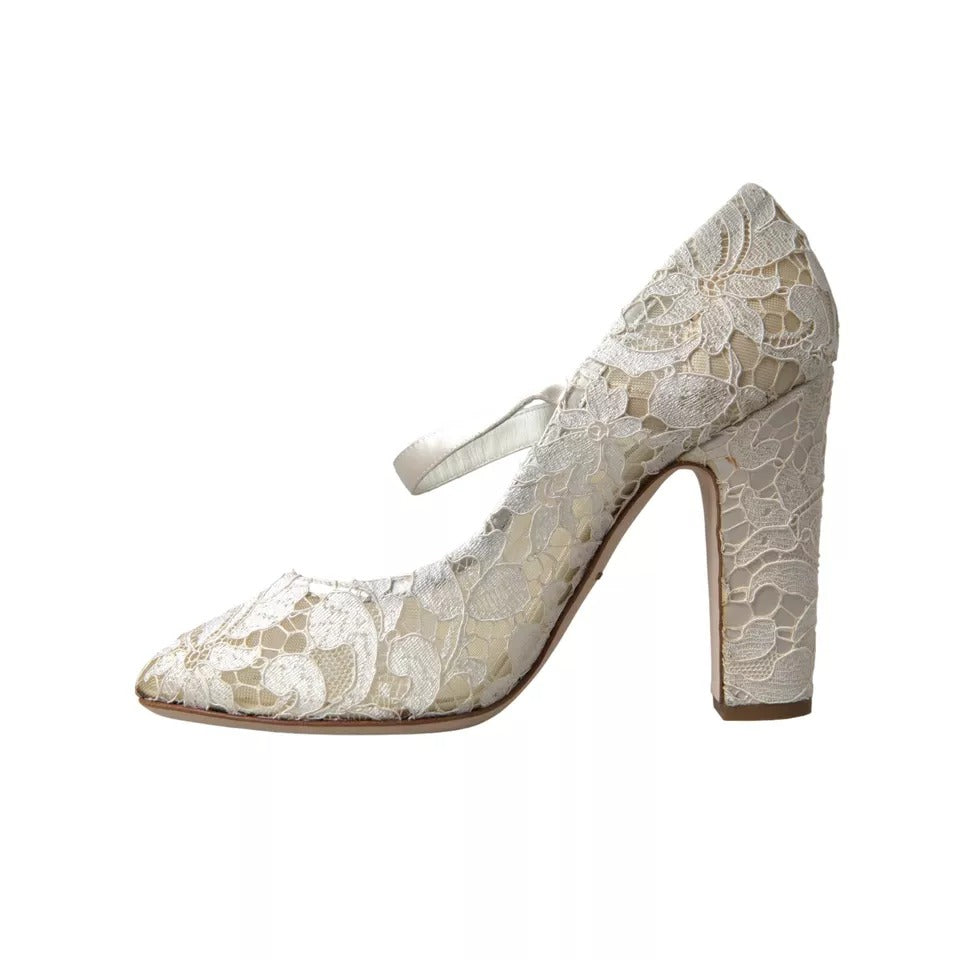 Dolce & Gabbana White Lace Crystals Heeled Sandals