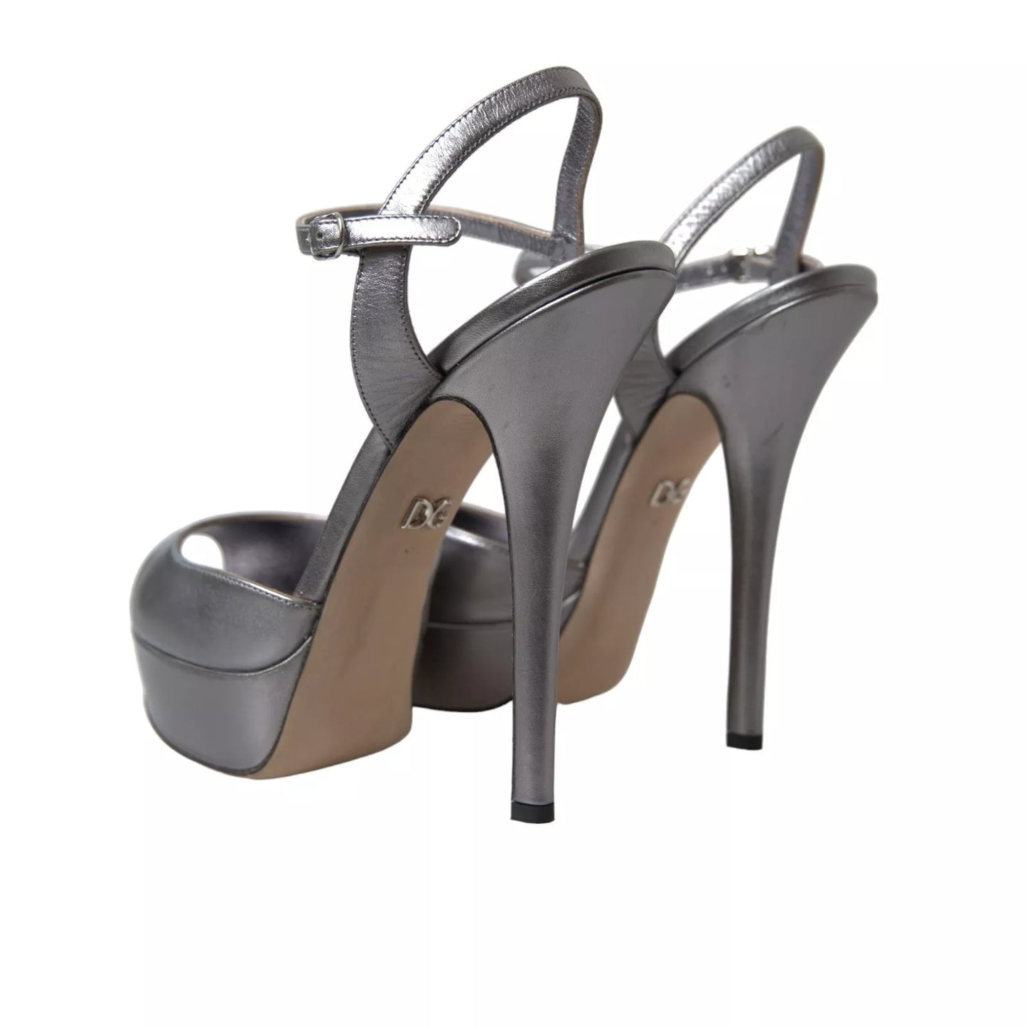 Dolce & Gabbana Silver Leather Platform Sandal Heels