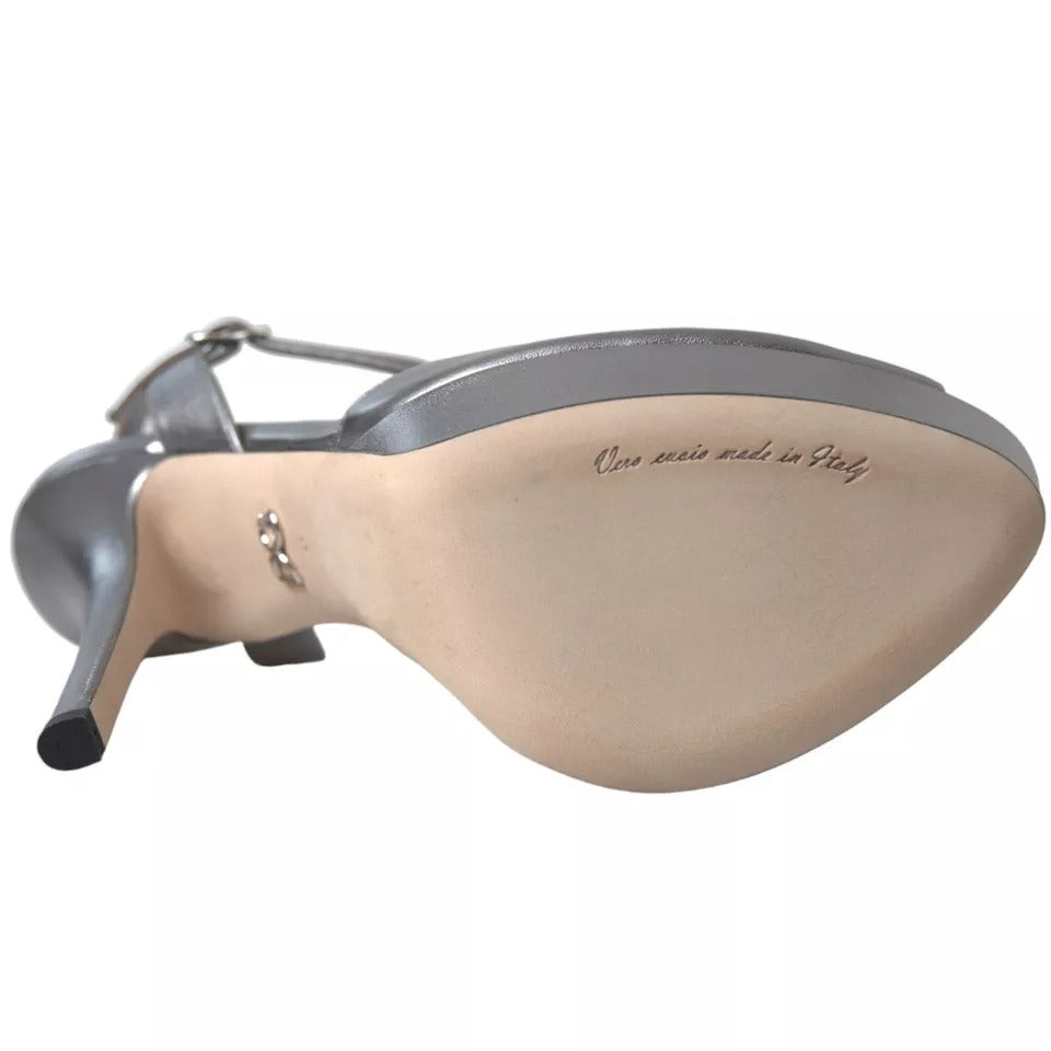Dolce & Gabbana Silver Leather Platform Sandal Heels