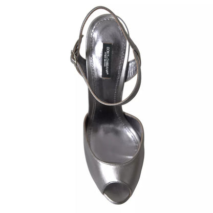 Dolce & Gabbana Silver Leather Platform Sandal Heels