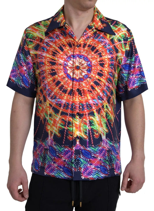 Dolce & Gabbana Multicolour Luminarie Print Men's Silk Shirt