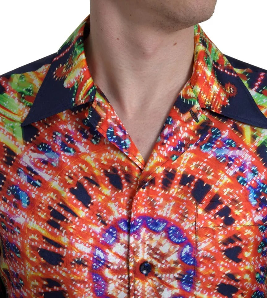 Dolce & Gabbana Multicolour Luminarie Print Men's Silk Shirt