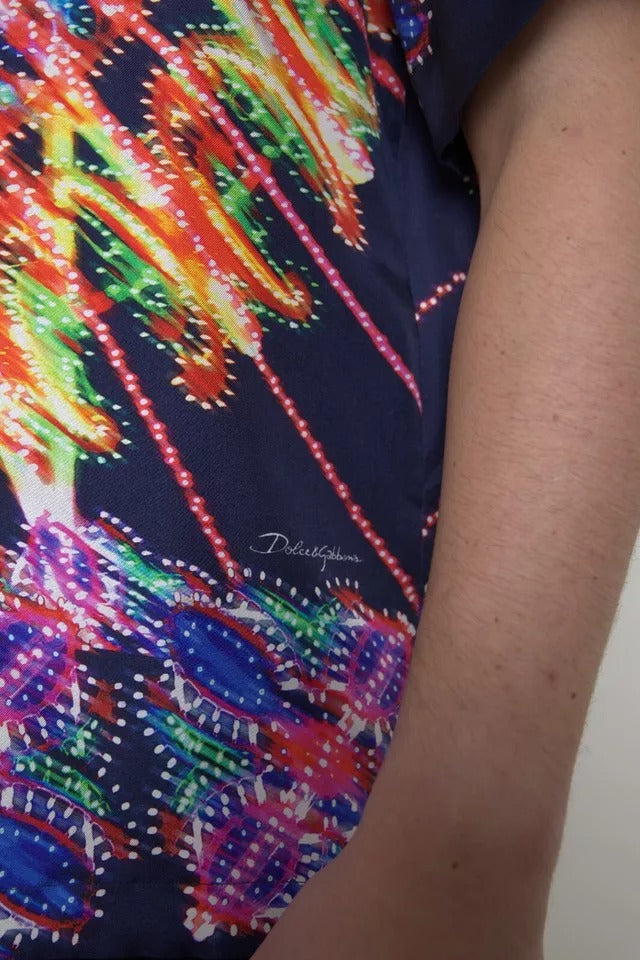 Dolce & Gabbana Multicolour Luminarie Print Men's Silk Shirt