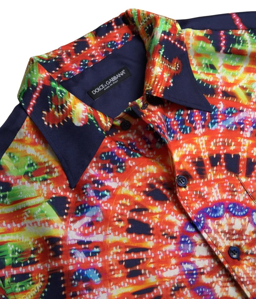 Dolce & Gabbana Multicolour Luminarie Print Men's Silk Shirt