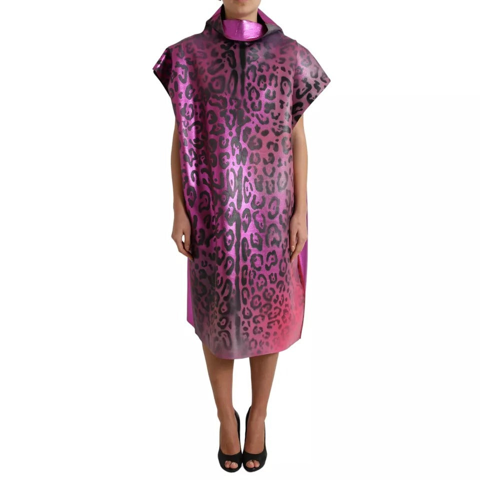 Dolce & Gabbana Pink Leopard Print Shift Midi Dress