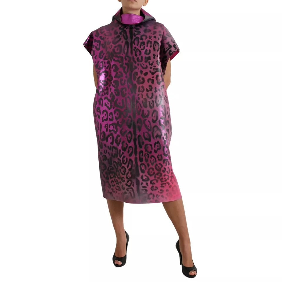 Dolce & Gabbana Pink Leopard Print Shift Midi Dress