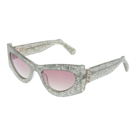 GCDS Unisex Sunglasses – Silver Cat Eye Frame with Burgundy Mirrored Lenses, 54mm