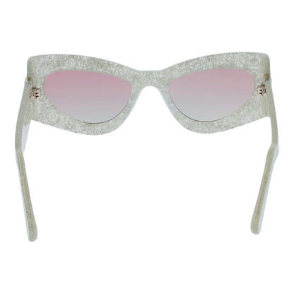 GCDS Unisex Sunglasses – Silver Cat Eye Frame with Burgundy Mirrored Lenses, 54mm