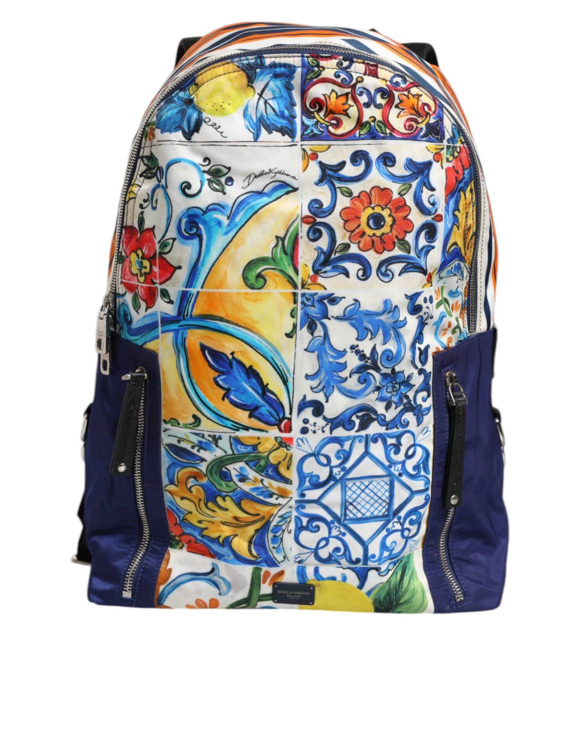 Dolce & Gabbana Multicolour Majolica Print Nylon School Backpack Bag