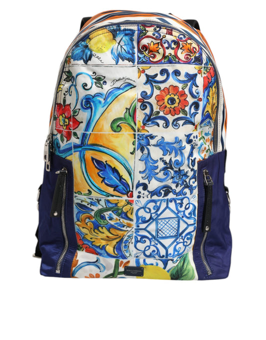 Dolce & Gabbana Multicolour Majolica Print Nylon School Backpack Bag
