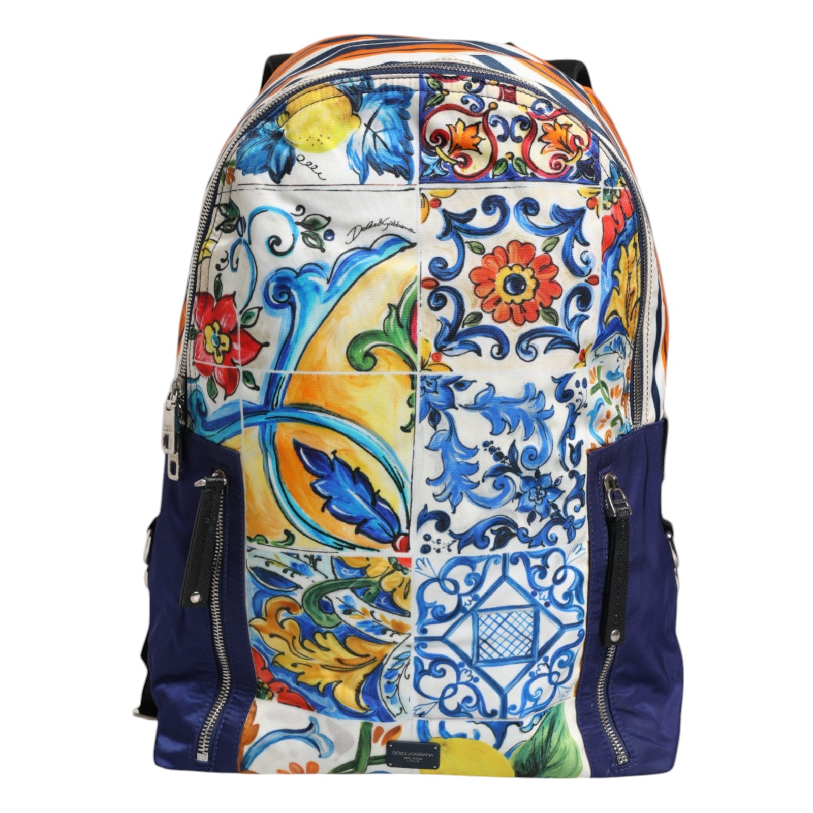 Dolce & Gabbana Multicolour Majolica Print Nylon School Backpack Bag