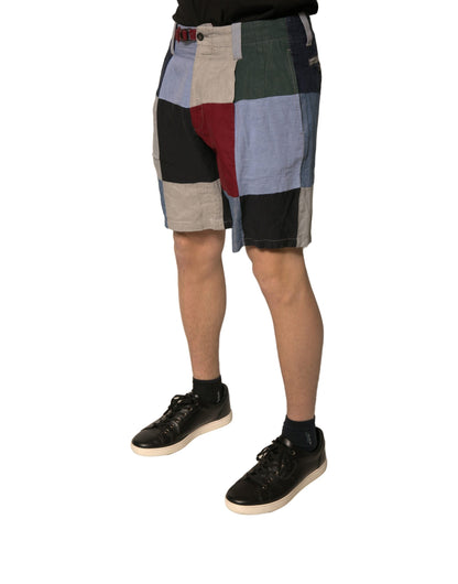 Dolce & Gabbana Multicolour Patchwork Linen Men's Chino Shorts
