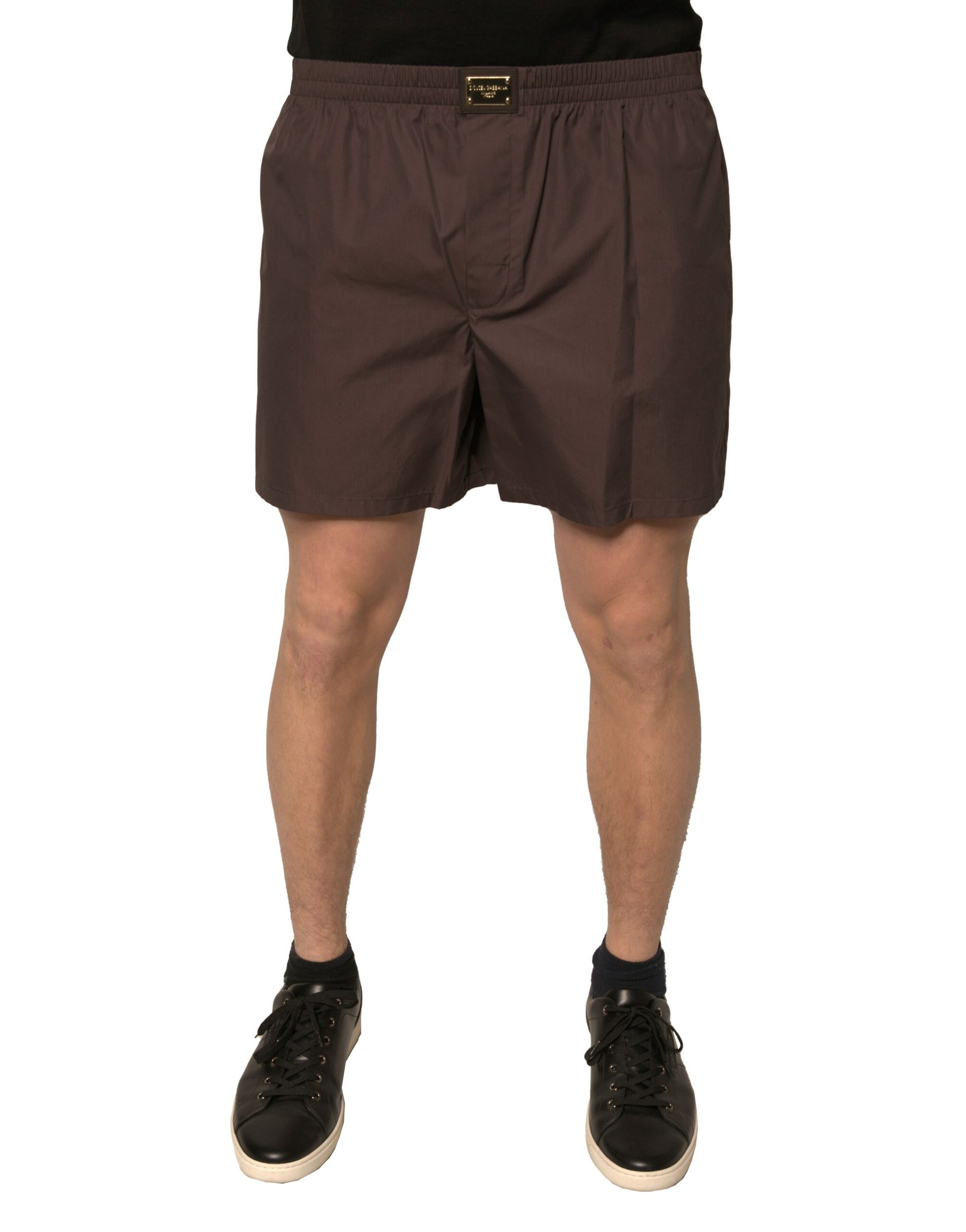 Dolce & Gabbana Brown Cotton Blend Mid Waist Shorts for Men