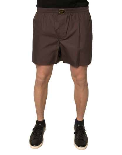 Dolce & Gabbana Brown Cotton Blend Mid Waist Shorts for Men