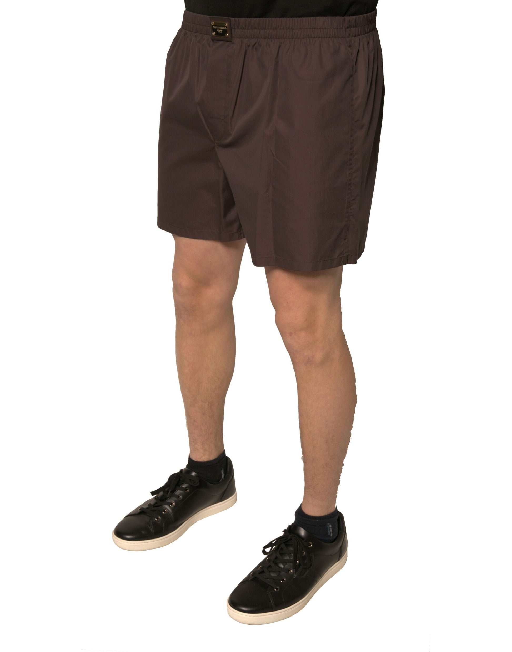 Dolce & Gabbana Brown Cotton Blend Mid Waist Shorts for Men
