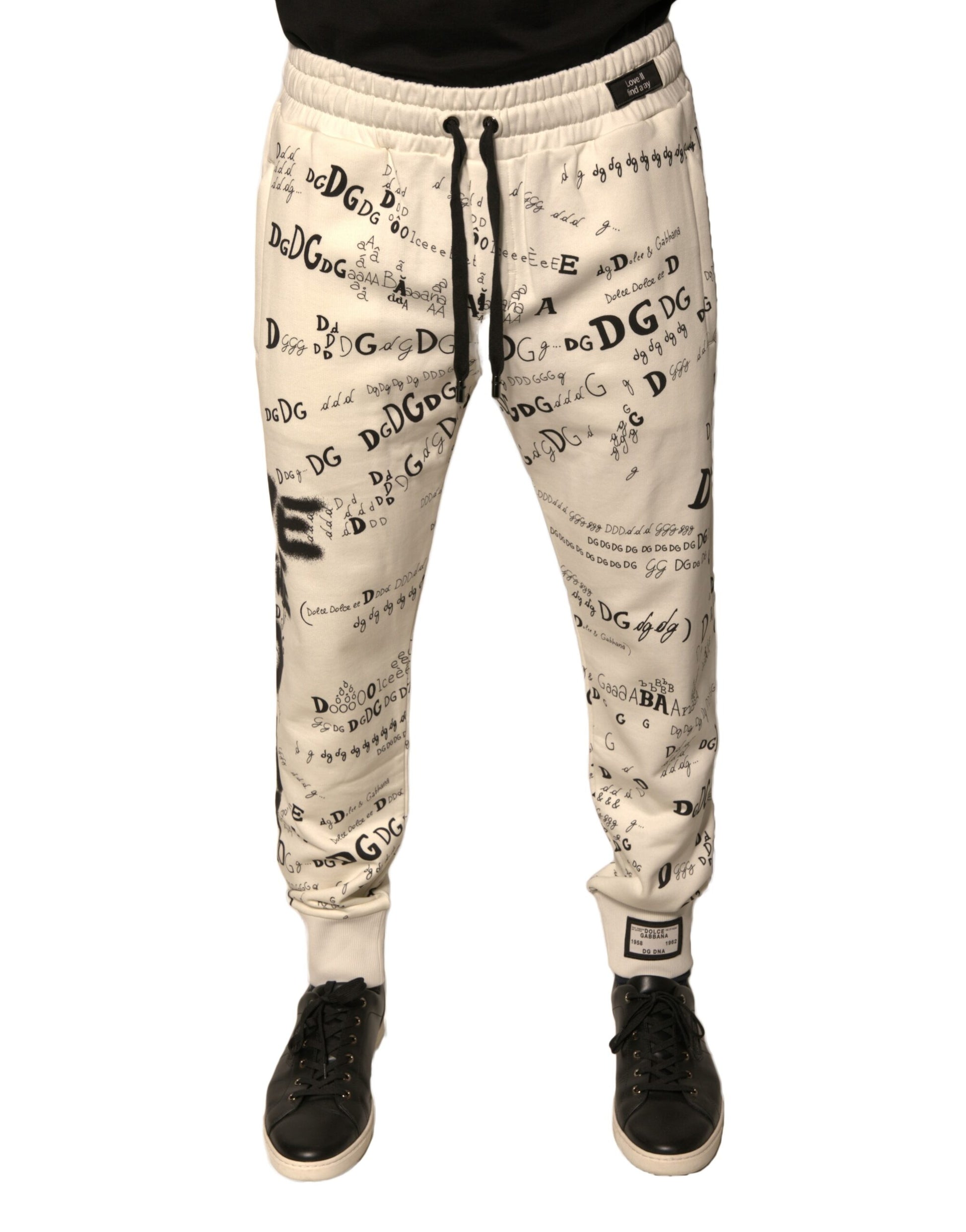 Dolce & Gabbana White Printed Cotton Jogger Sweatpants