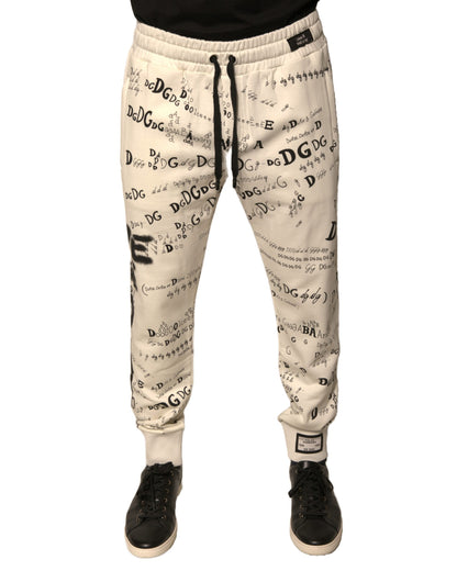 Dolce & Gabbana White Printed Cotton Jogger Sweatpants