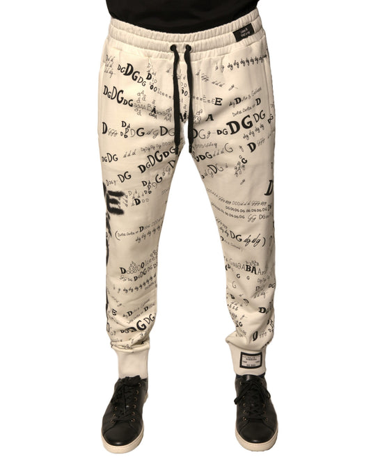 Dolce & Gabbana White Printed Cotton Jogger Sweatpants