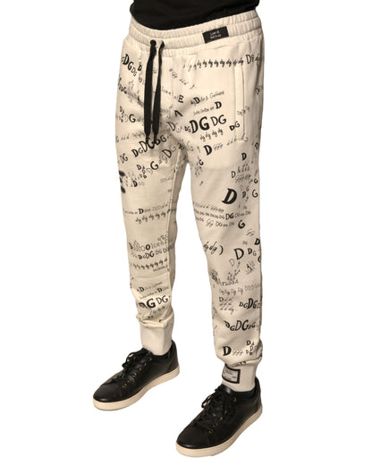 Dolce & Gabbana White Printed Cotton Jogger Sweatpants