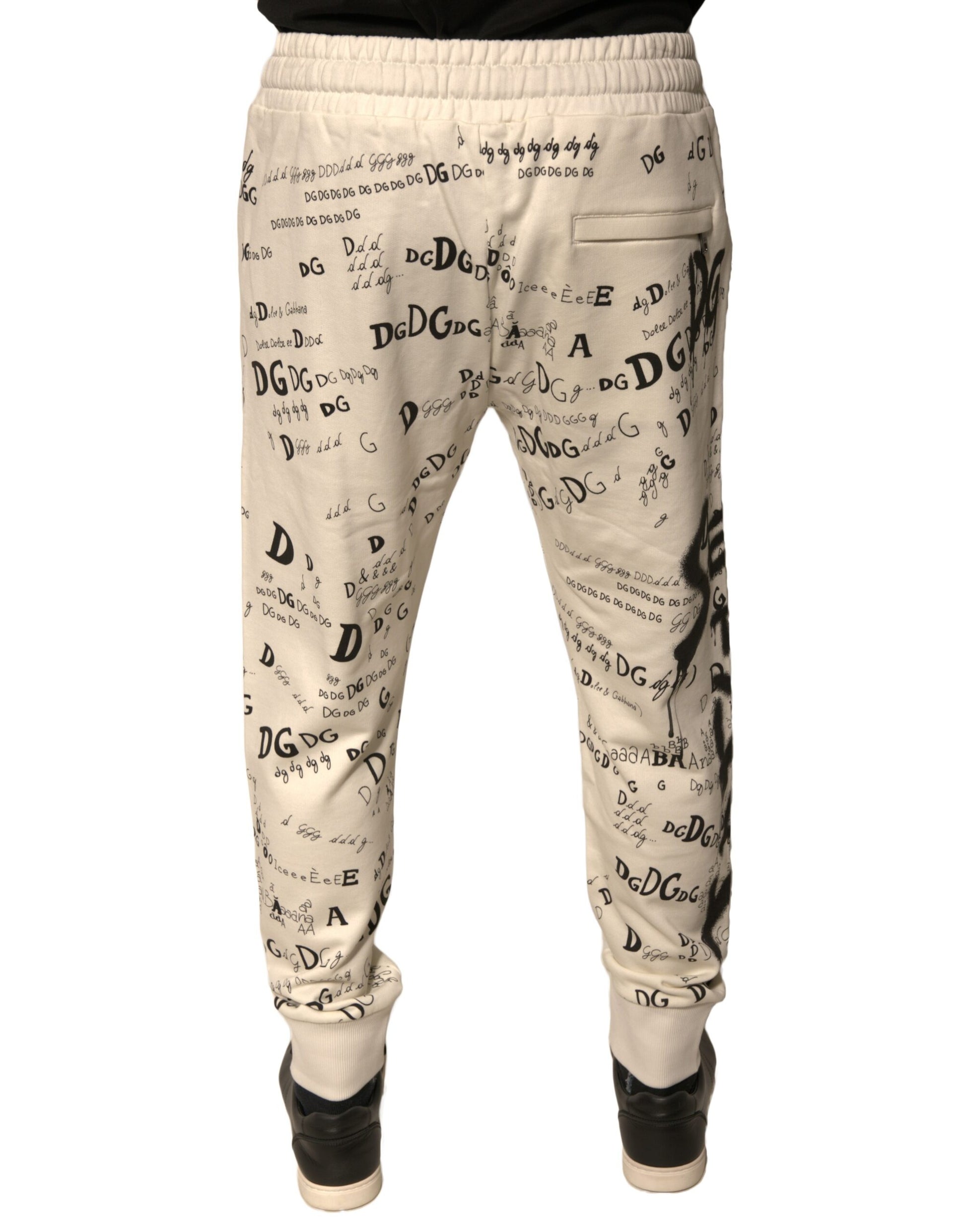 Dolce & Gabbana White Printed Cotton Jogger Sweatpants