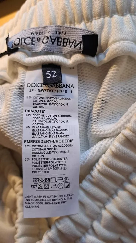 Dolce & Gabbana White Printed Cotton Jogger Sweatpants
