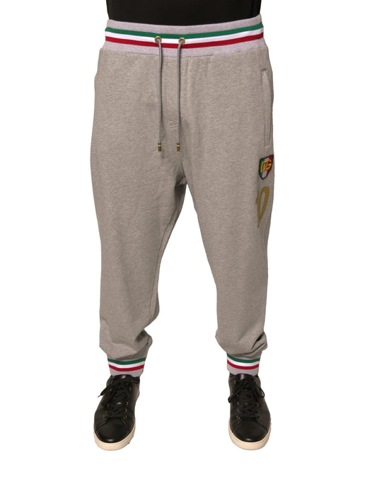 Dolce & Gabbana Gray Logo Patch Jogger Cotton Sweatpants