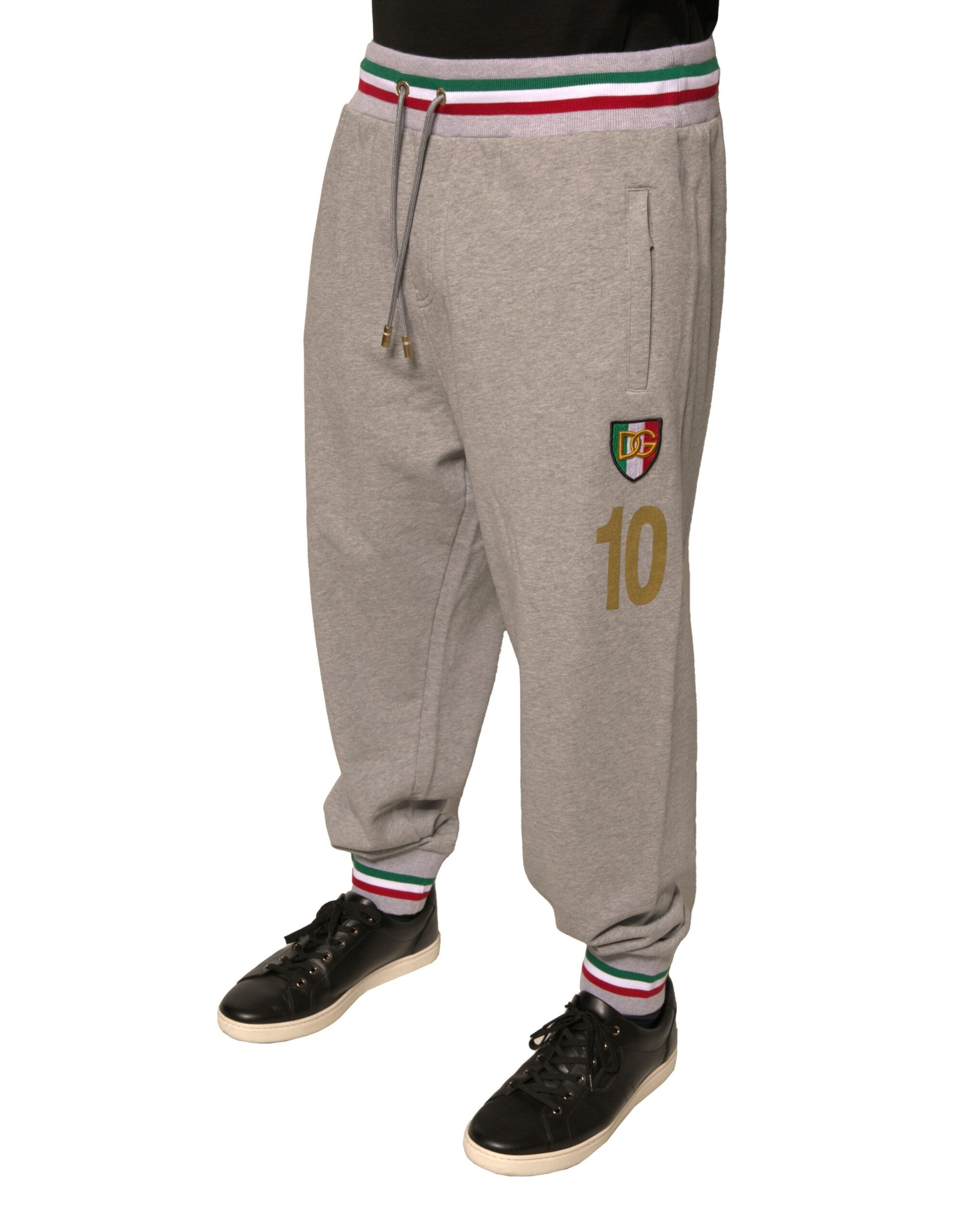 Dolce & Gabbana Gray Logo Patch Jogger Cotton Sweatpants