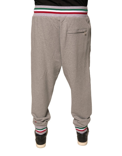 Dolce & Gabbana Gray Logo Patch Jogger Cotton Sweatpants