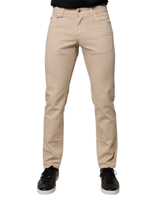 Dolce & Gabbana Beige Cotton Stretch Regular Fit Denim Jeans
