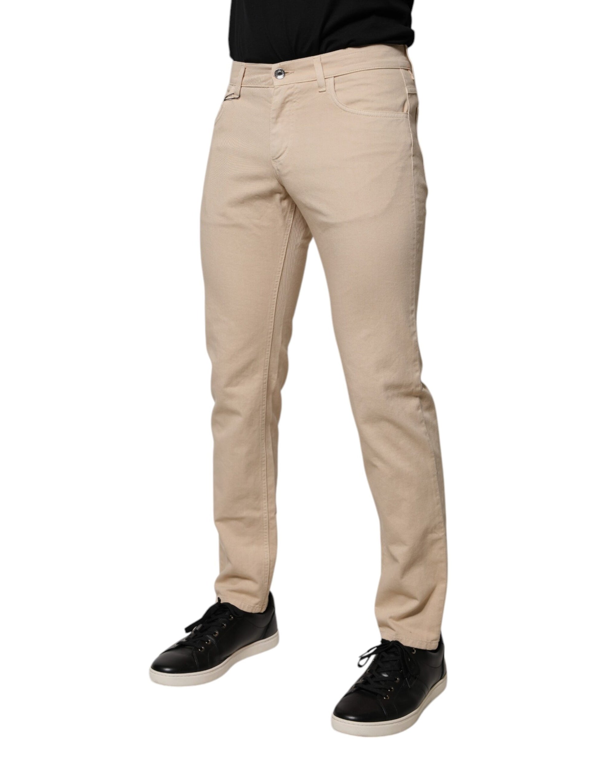 Dolce & Gabbana Beige Cotton Stretch Regular Fit Denim Jeans
