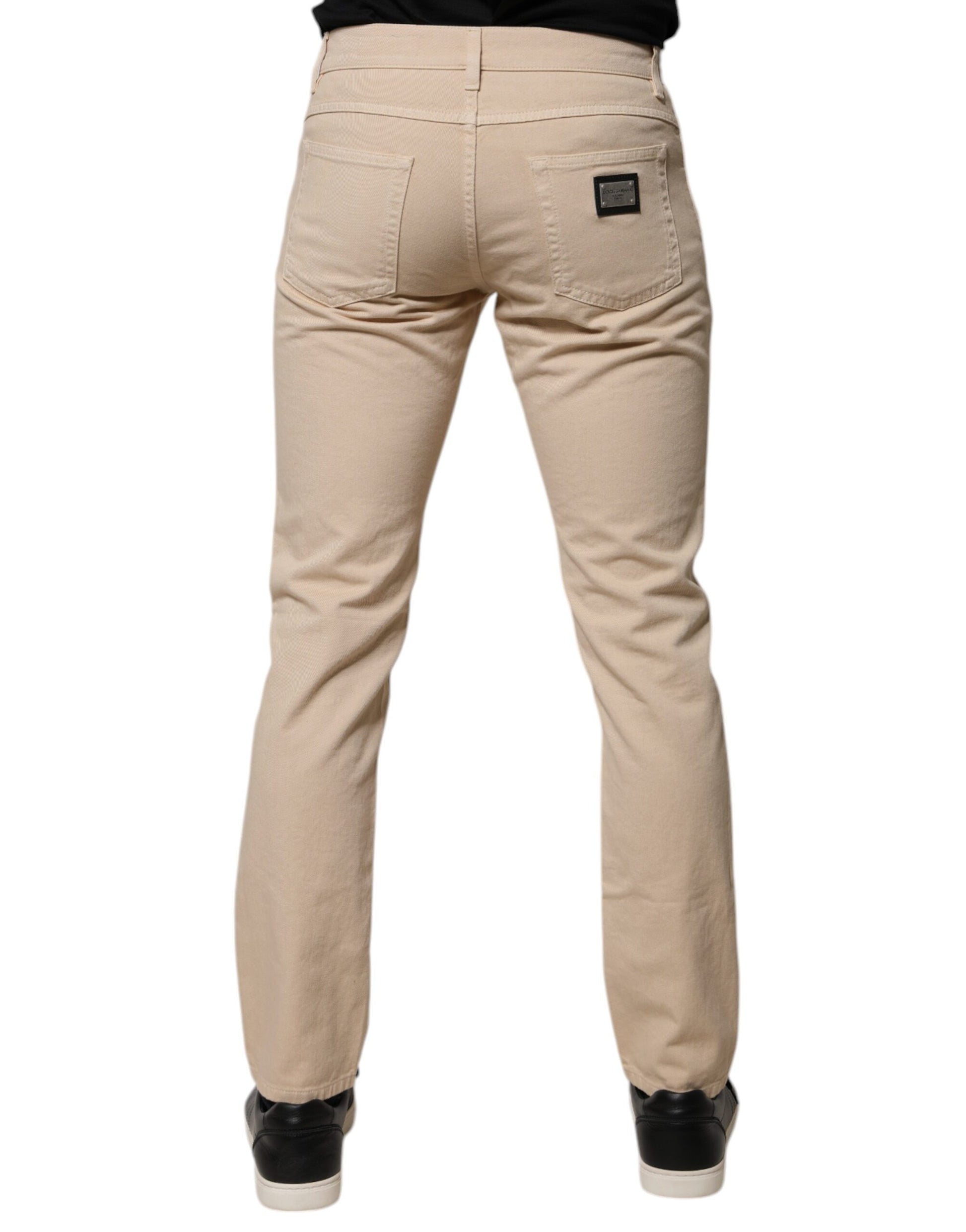 Dolce & Gabbana Beige Cotton Stretch Regular Fit Denim Jeans