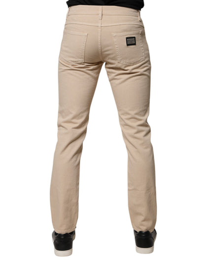 Dolce & Gabbana Beige Cotton Stretch Regular Fit Denim Jeans